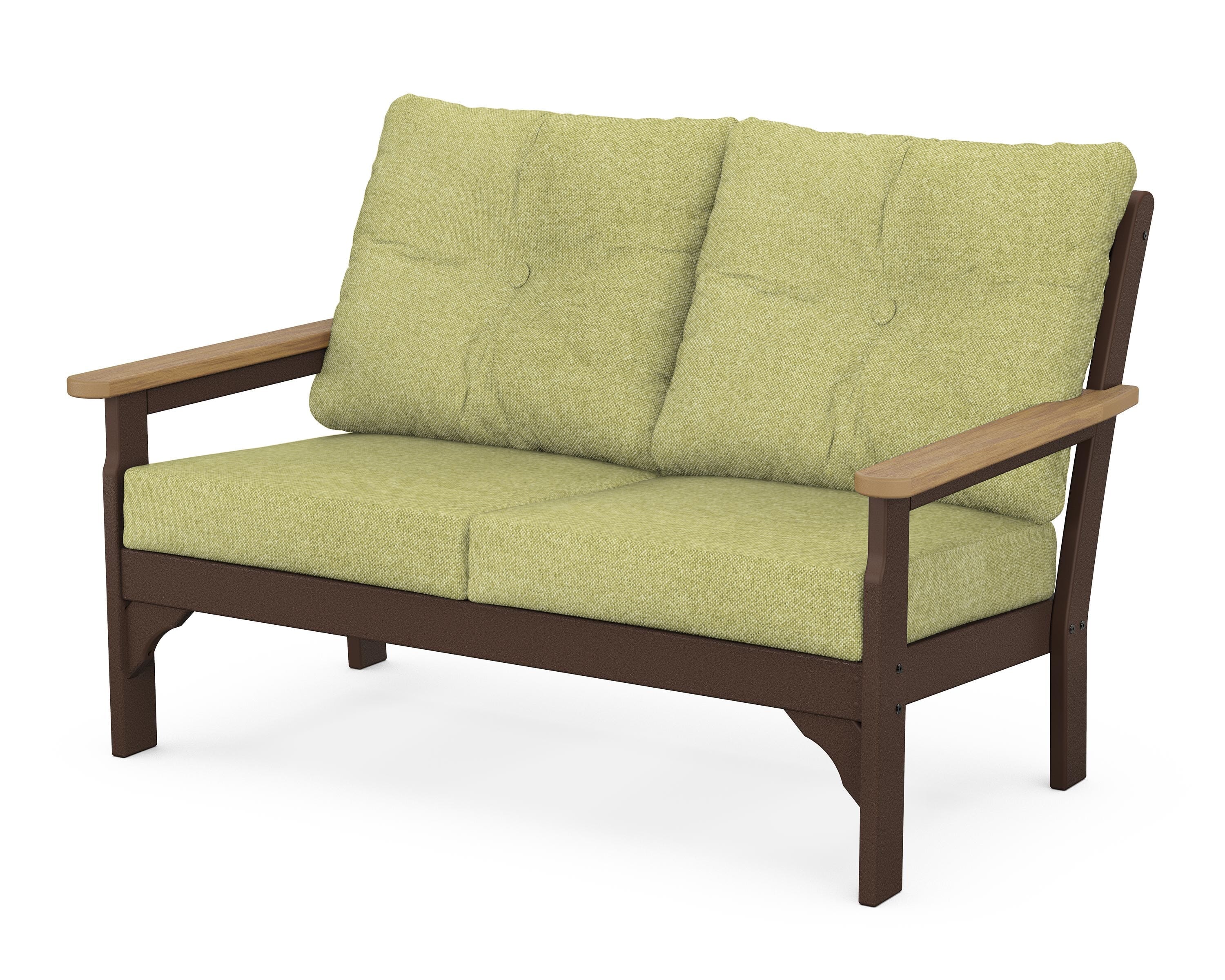 POLYWOOD® Vineyard Deep Seating Loveseat in Mahogany / Natural / Chartreuse Boucle
