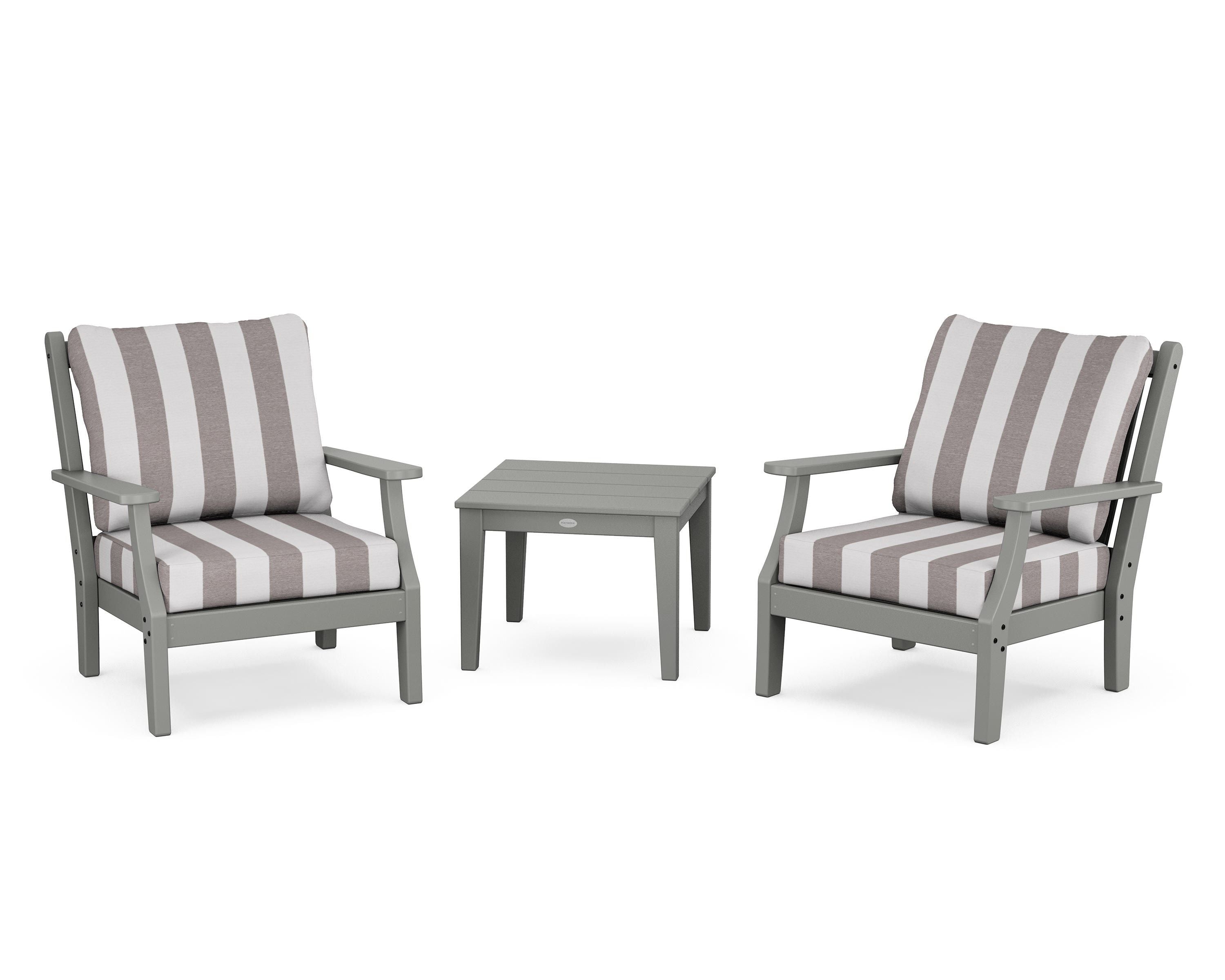 Country Living Wovendale 3-Piece Deep Seating Set in Slate Grey / Cabana Stripe Grey Mist