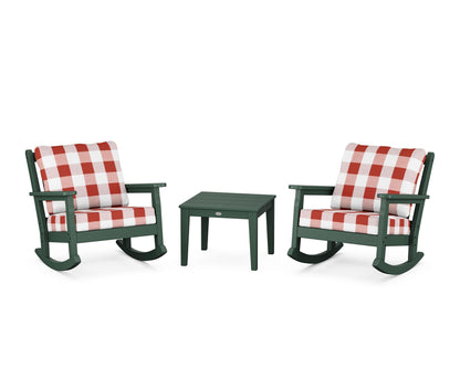 POLYWOOD® Chippendale 3-Piece Deep Seating Rocker Set in Green / Buffalo Plaid Crimson
