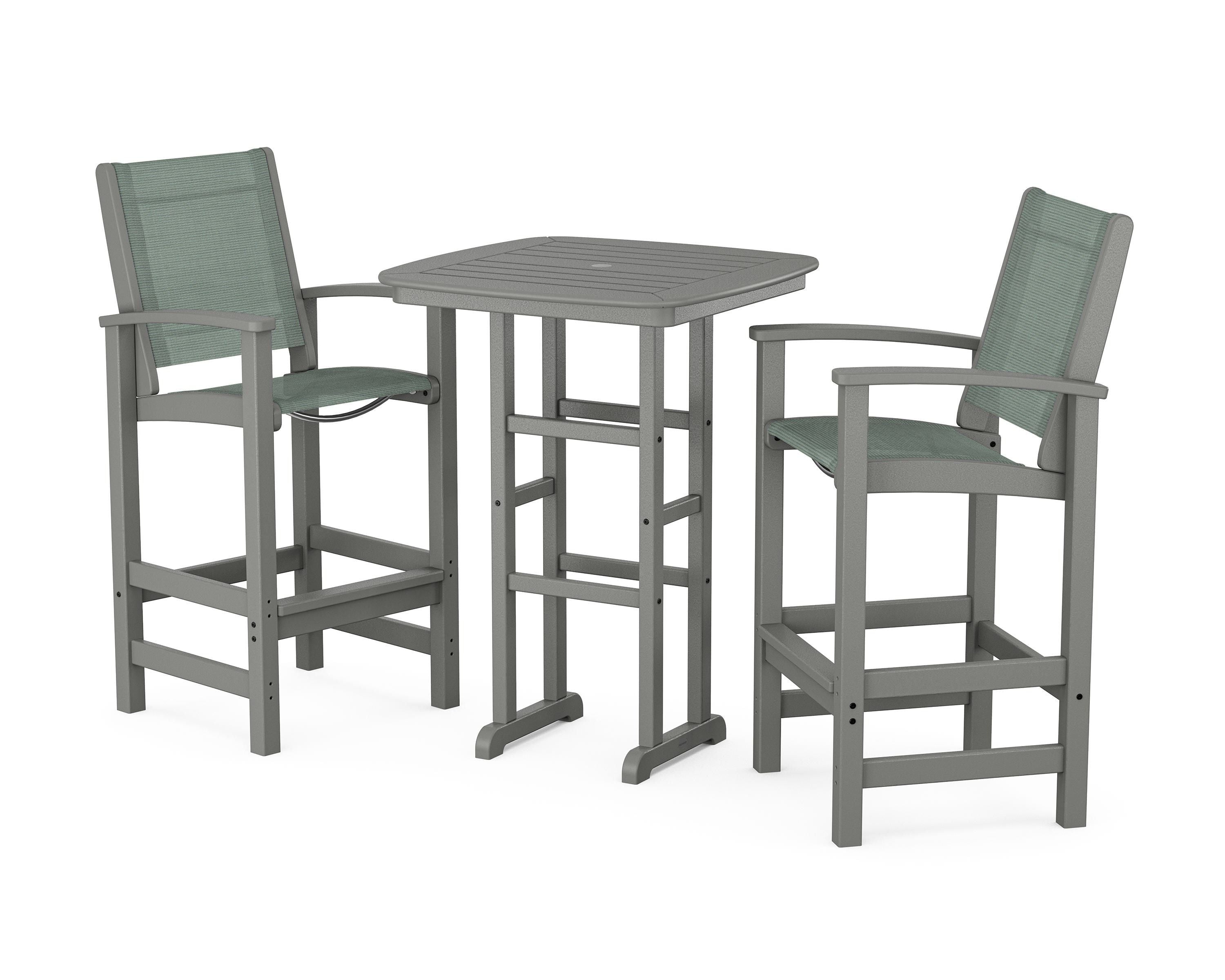 POLYWOOD® Coastal 3-Piece Bar Set in Slate Grey / Dupioni Sea Mist Sling