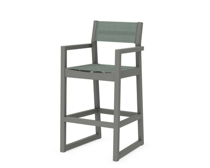 POLYWOOD® EDGE Sling Bar Arm Chair in Slate Grey / Dupioni Sea Mist Sling