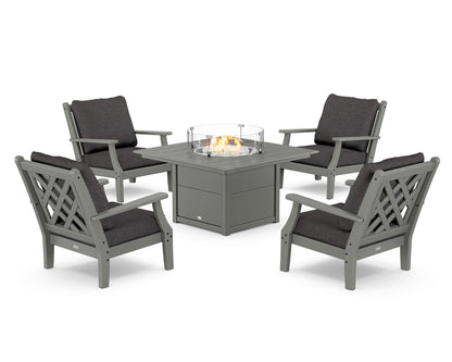 Country Living Wovendale 5-Piece Deep Seating Set with Fire Pit Table in Slate Grey / Ash Charcoal