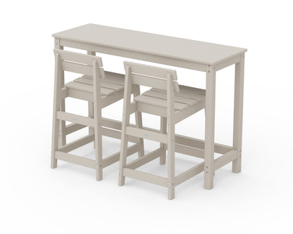 POLYWOOD® Modern Studio Plaza Lowback Counter Chair 3-Piece Balcony Set in Sand