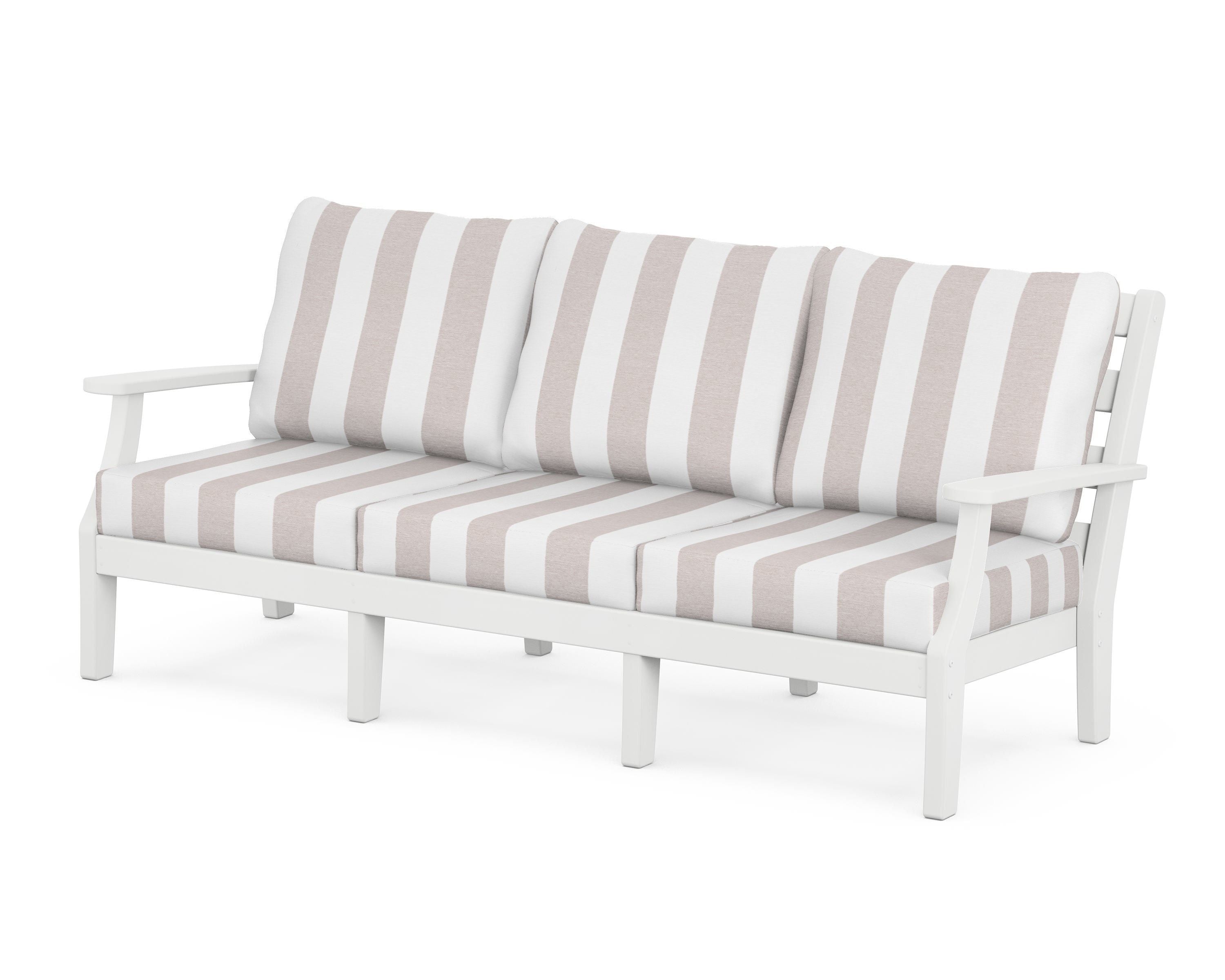 POLYWOOD® Chesapeake Deep Seating Sofa in White / Cabana Stripe Dune Burlap