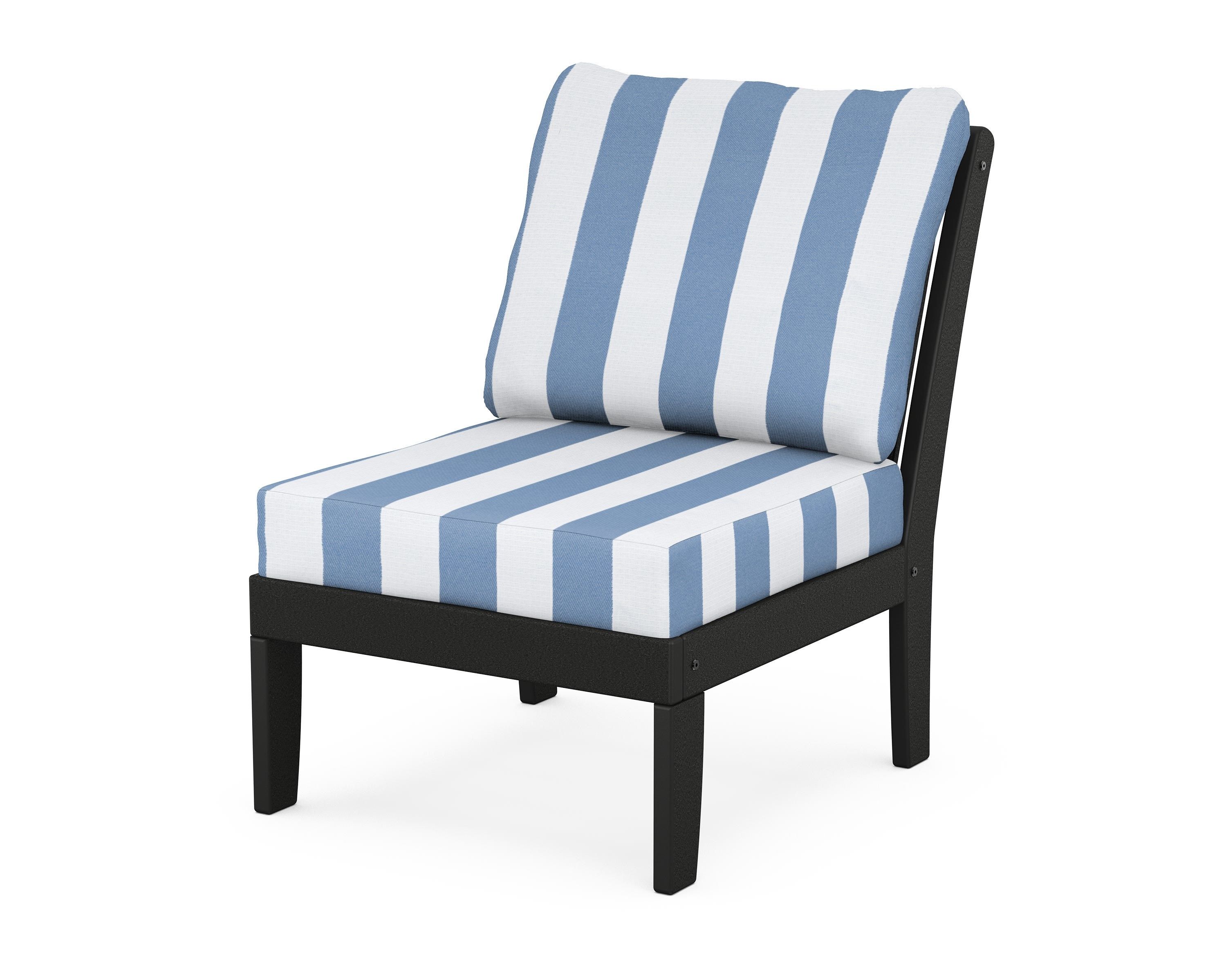 POLYWOOD® Braxton Modular Armless Chair in Black / Cabana Stripe Sky Blue