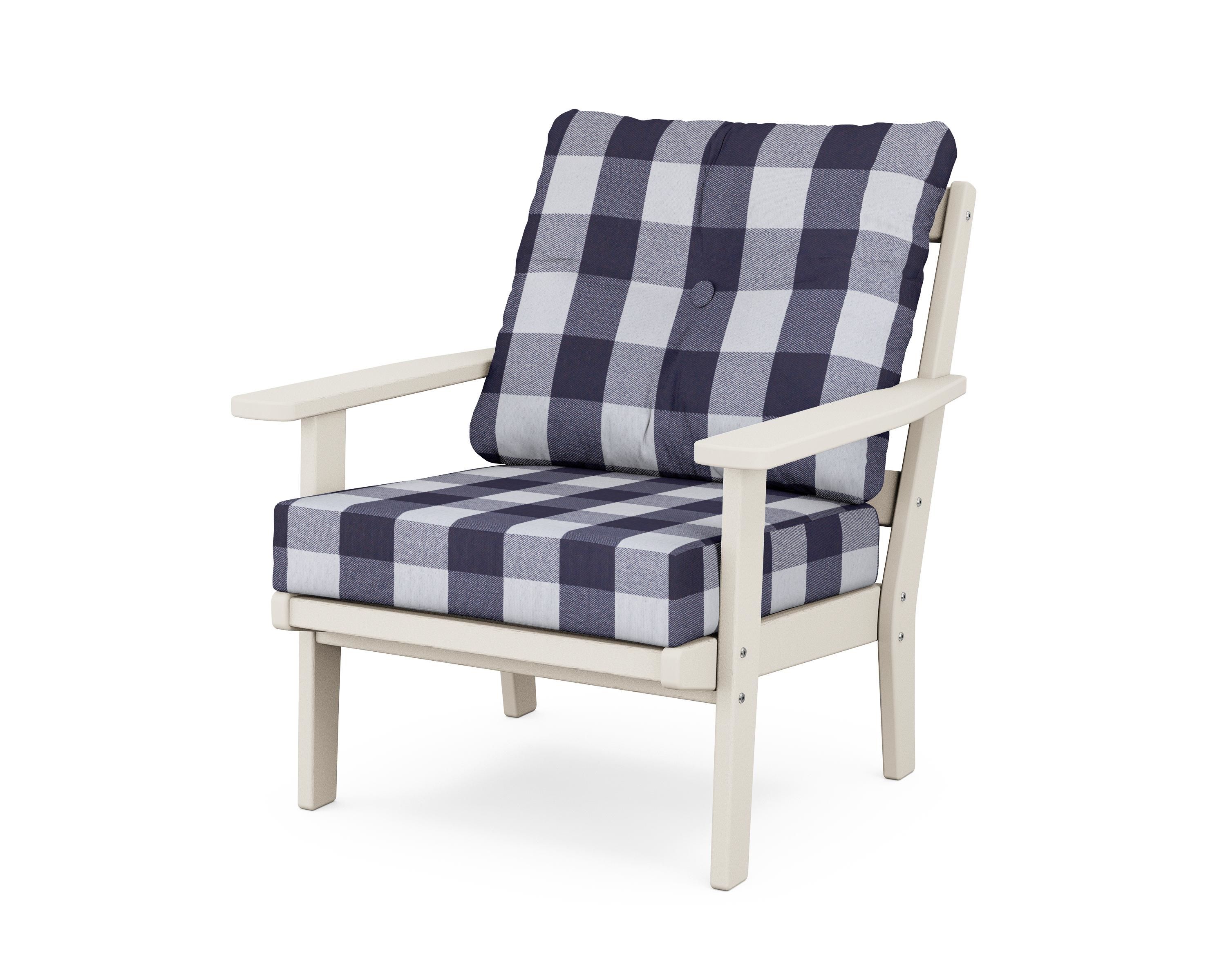 POLYWOOD® Prairie Deep Seating Chair in Sand / Buffalo Plaid Navy