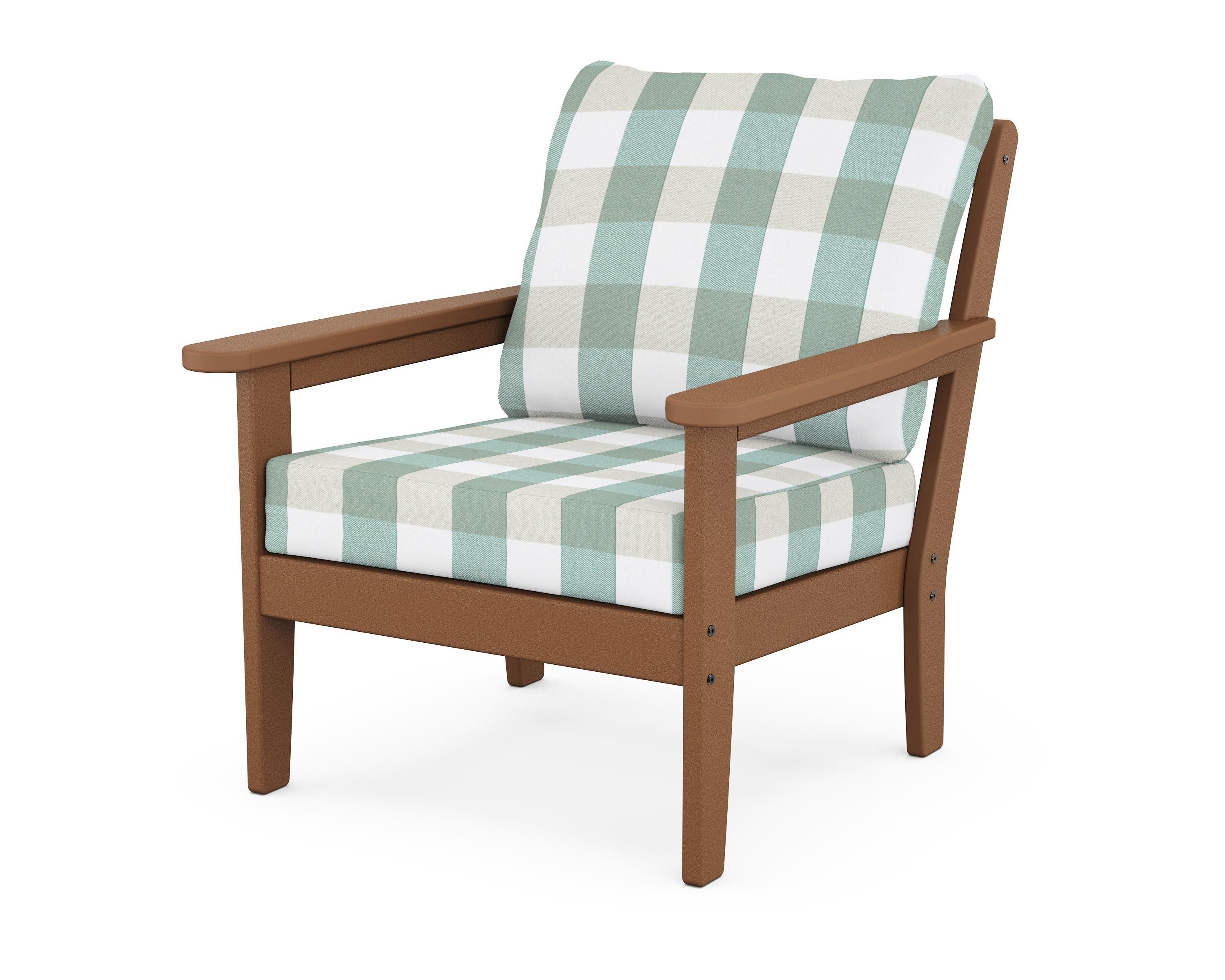 Country Living Cottage Deep Seating Chair in Teak / Buffalo Plaid Glacier Spa