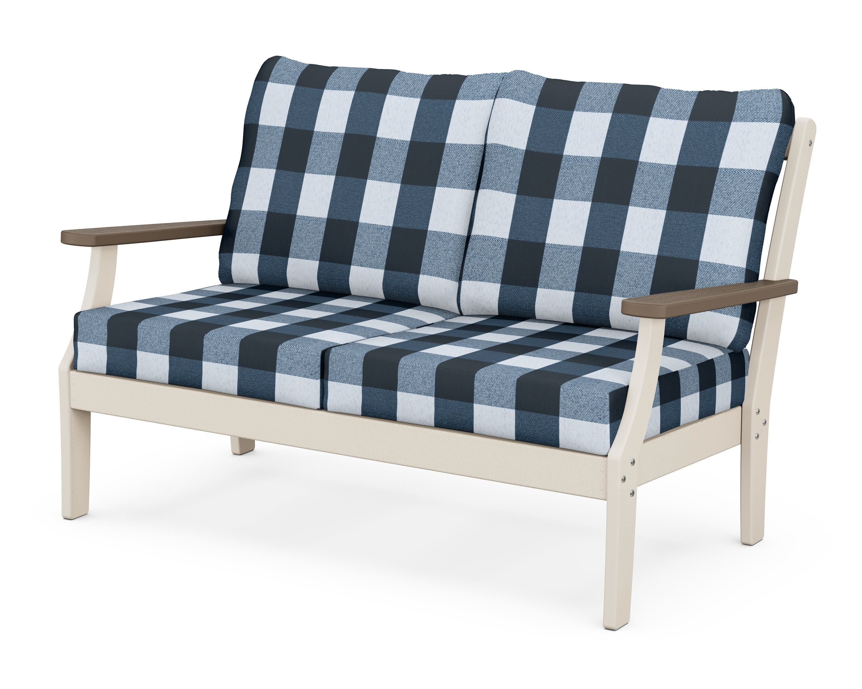 POLYWOOD® Braxton Deep Seating Loveseat in Sand / Kona / Buffalo Plaid Marine Indigo