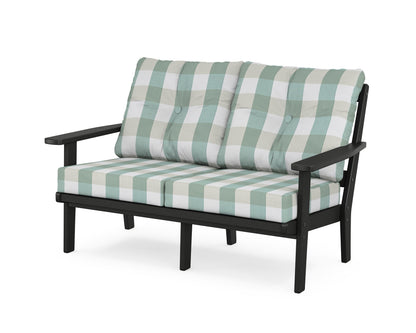 POLYWOOD® Oxford Deep Seating Loveseat in Black / Buffalo Plaid Glacier Spa