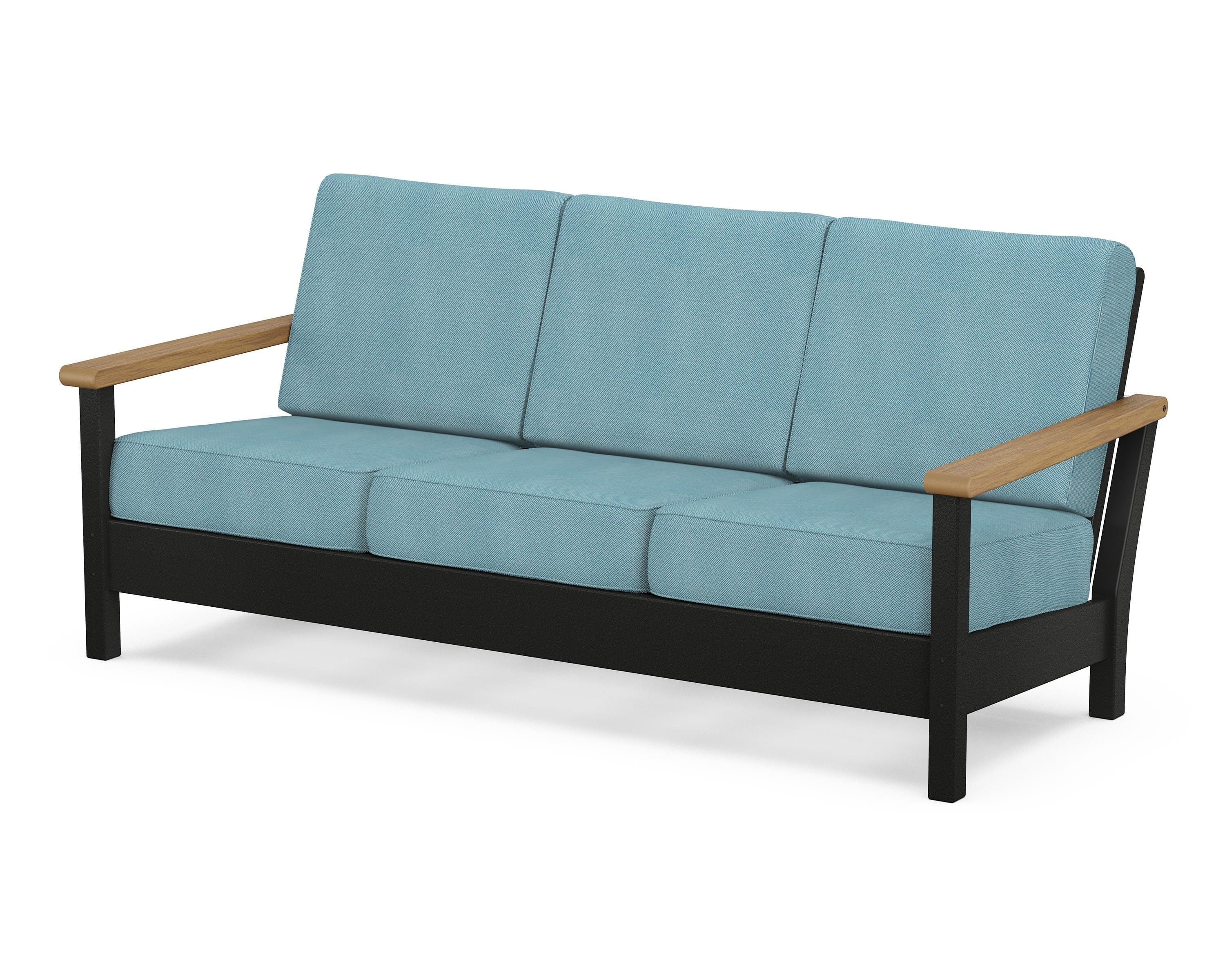 POLYWOOD® Harbour Deep Seating Sofa in Black / Natural / Lattice Sky Blue