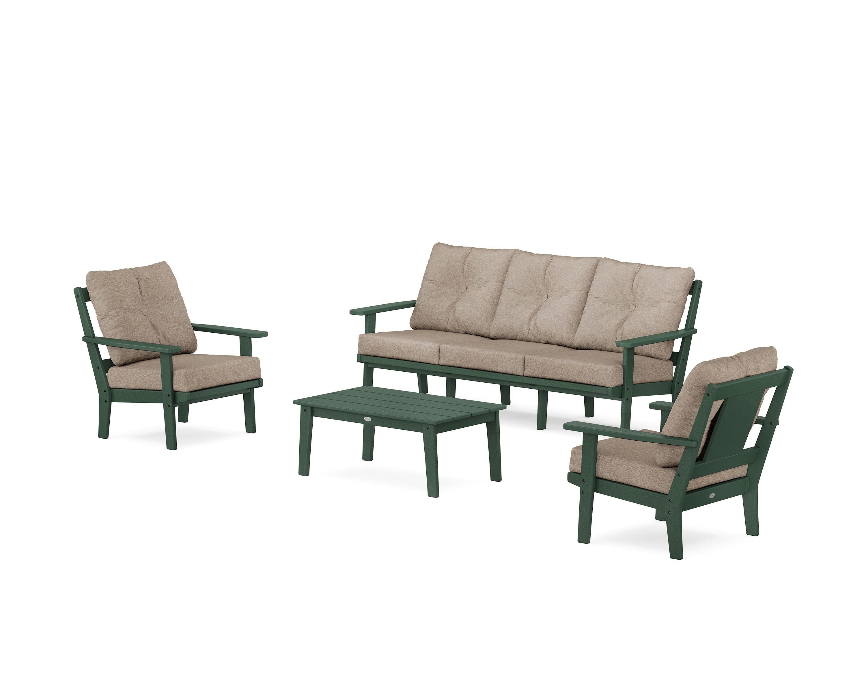 POLYWOOD® Prairie 4-Piece Deep Seating Set with Sofa in Green / Spiced Burlap