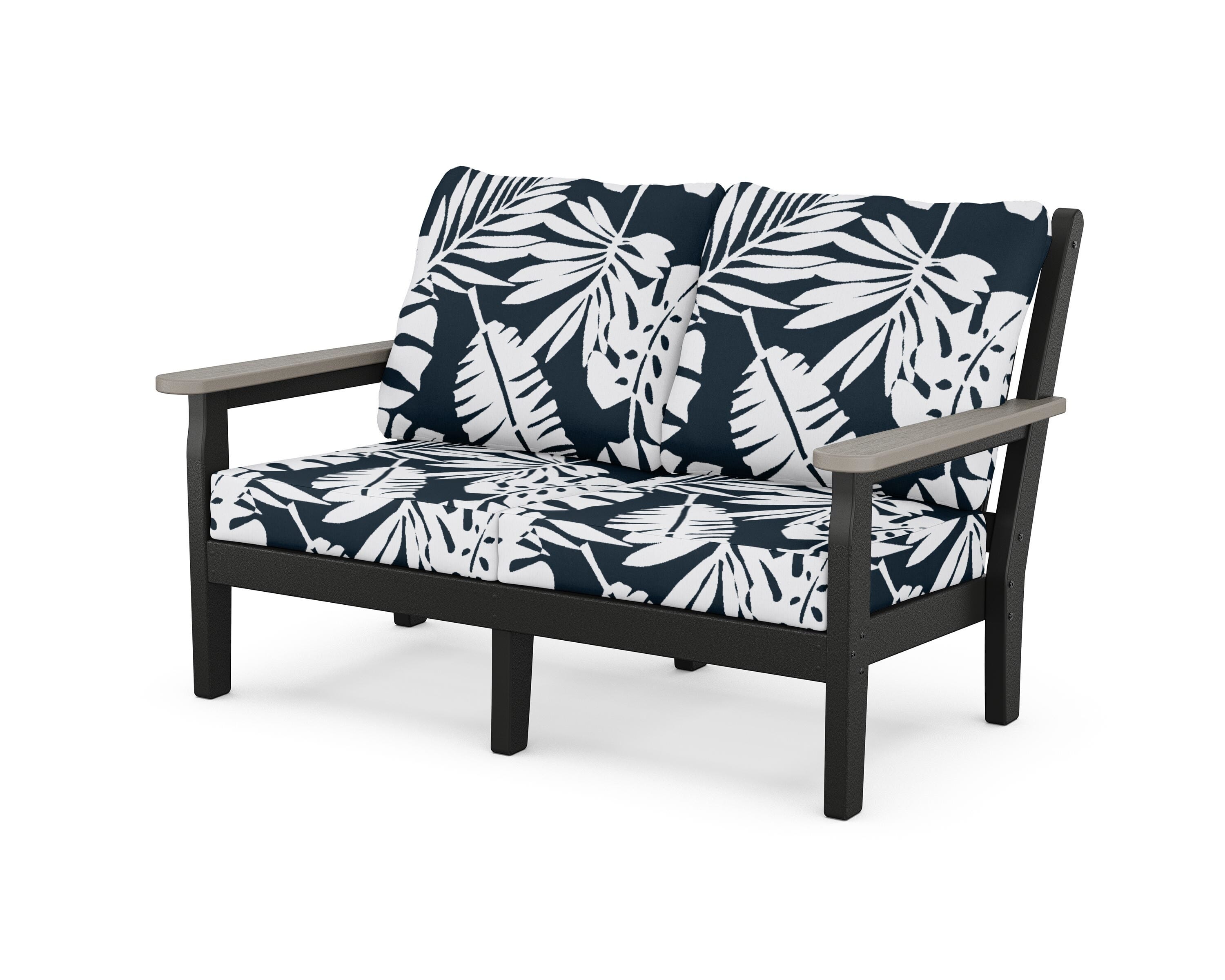 POLYWOOD® Chippendale Deep Seating Loveseat in Black / Driftwood / Leaf Marine Indigo