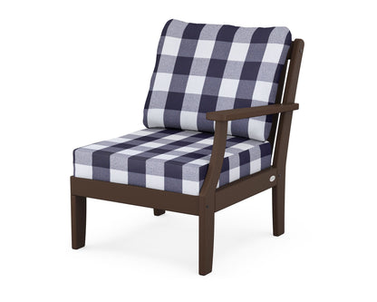 POLYWOOD® Braxton Modular Right Arm Chair in Mahogany / Buffalo Plaid Navy
