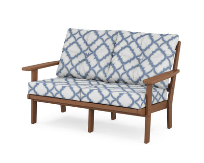 POLYWOOD® Prairie Deep Seating Loveseat in Teak / Trellis Sky Blue