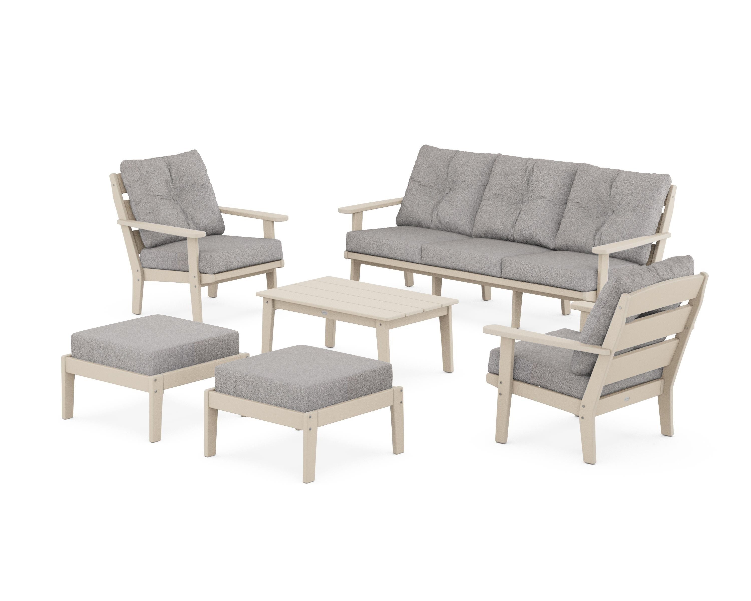 POLYWOOD® Lakeside 6-Piece Lounge Sofa Set in Sand / Grey Mist
