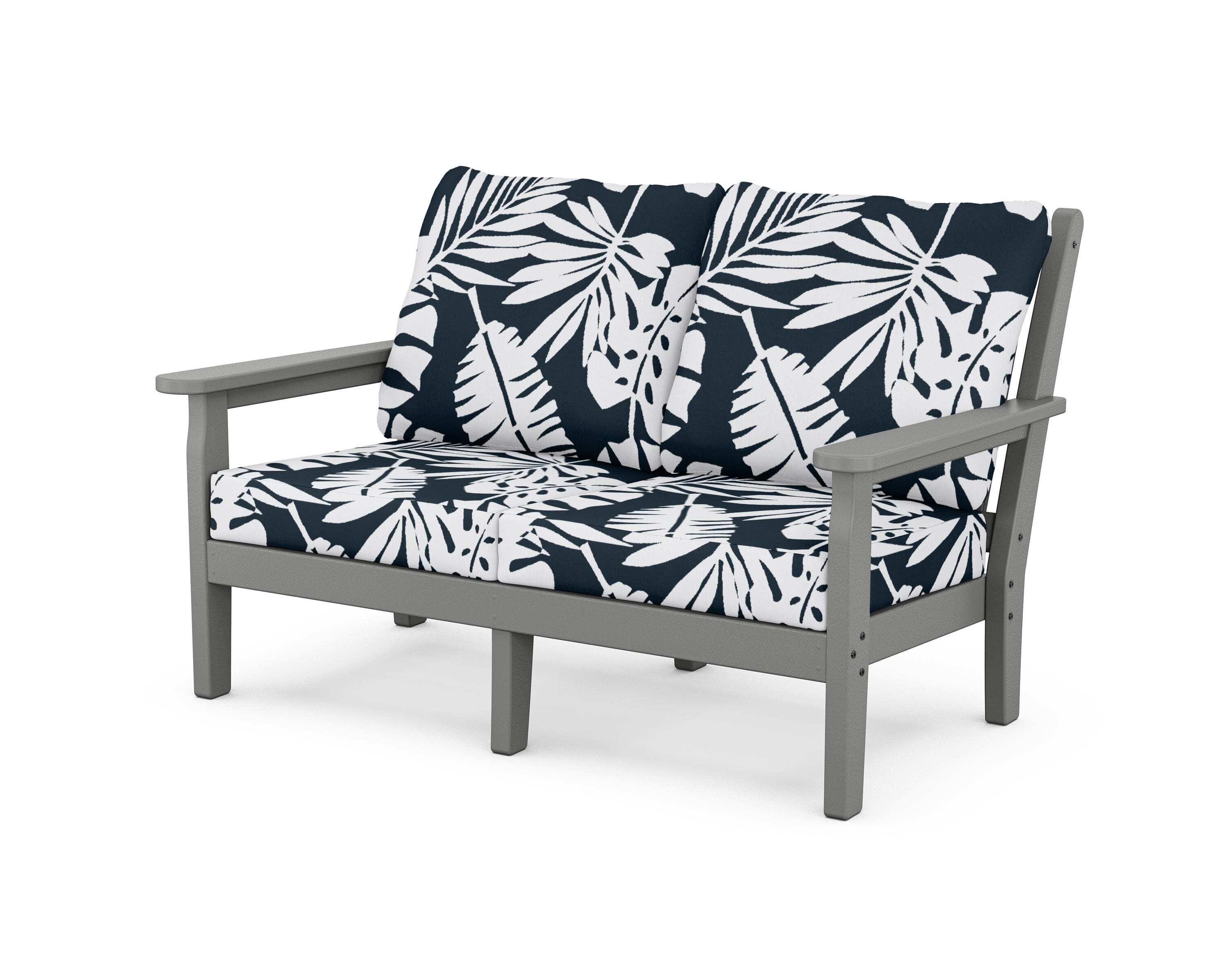 POLYWOOD® Chippendale Deep Seating Loveseat in Slate Grey / Leaf Marine Indigo