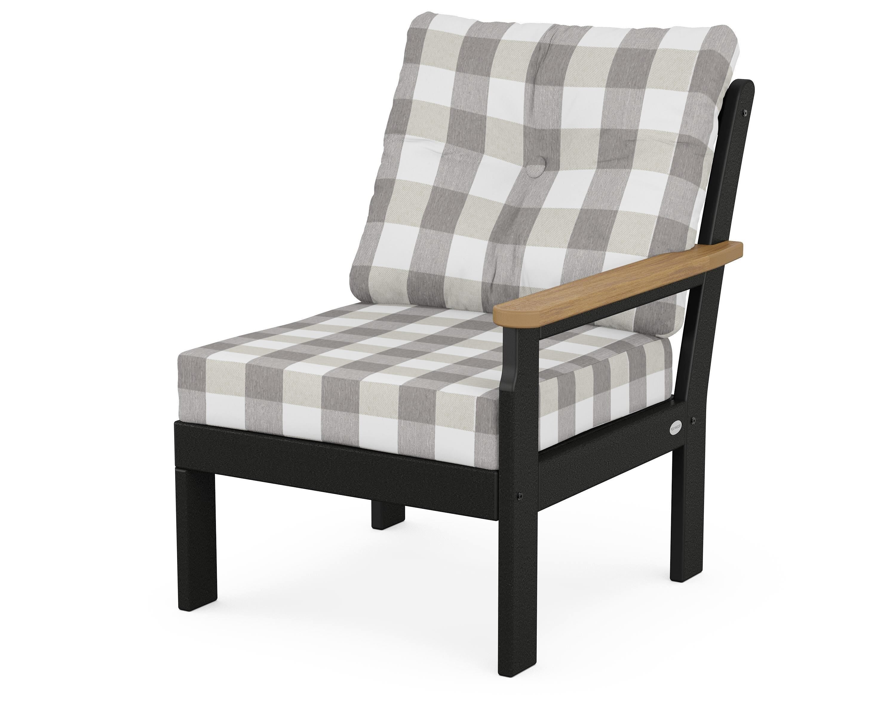 POLYWOOD® Vineyard Modular Right Arm Chair in Black / Natural / Buffalo Plaid Grey Mist