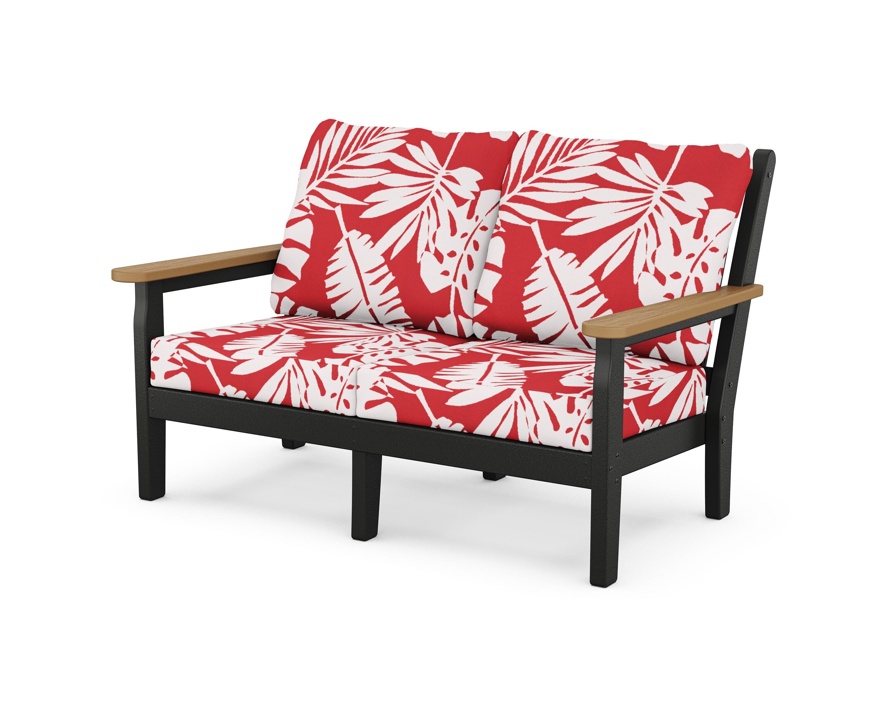 POLYWOOD® Chippendale Deep Seating Loveseat in Black / Natural / Leaf Crimson