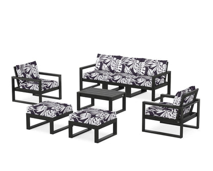 POLYWOOD® EDGE Sectional 8-Piece Lounge Sofa Set in Black / Leaf Navy