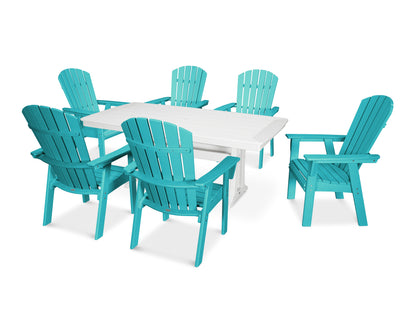 POLYWOOD® Nautical Curveback Adirondack 7-Piece Dining Set with Trestle Legs in Aruba / White