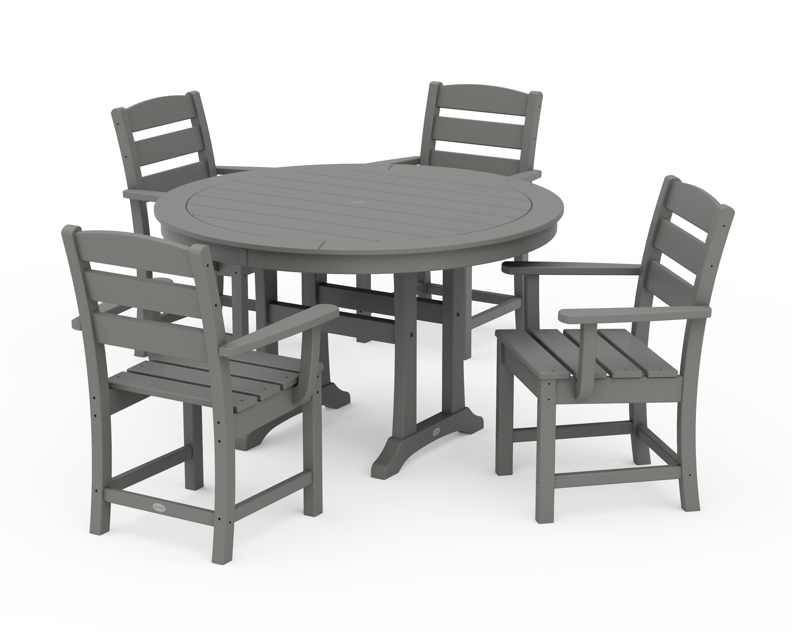 POLYWOOD® Lakeside 5-Piece Round Dining Set with Trestle Legs in Slate Grey