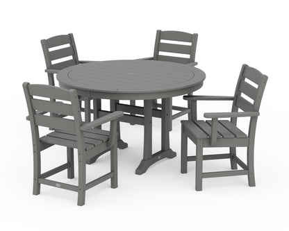 POLYWOOD® Lakeside 5-Piece Round Dining Set with Trestle Legs in Slate Grey