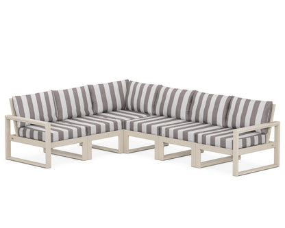 POLYWOOD® EDGE 6-Piece Modular Deep Seating Set in Sand / Cabana Stripe Grey Mist