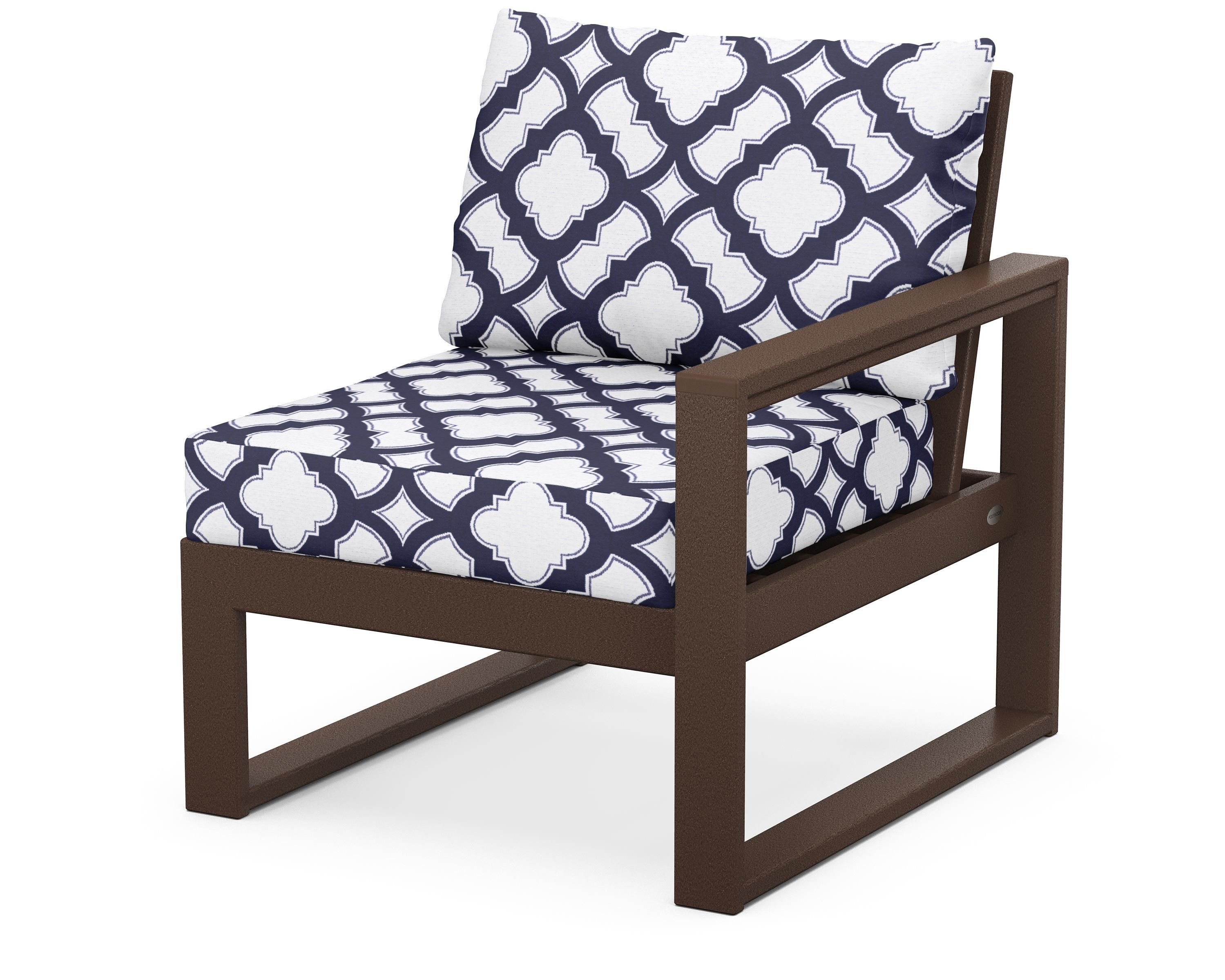 POLYWOOD® EDGE Modular Right Arm Chair in Mahogany / Trellis Navy