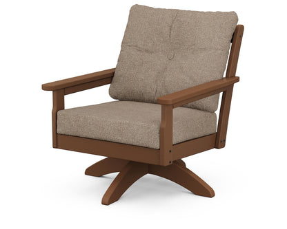 POLYWOOD® Vineyard Deep Seating Swivel Chair in Teak / Spiced Burlap