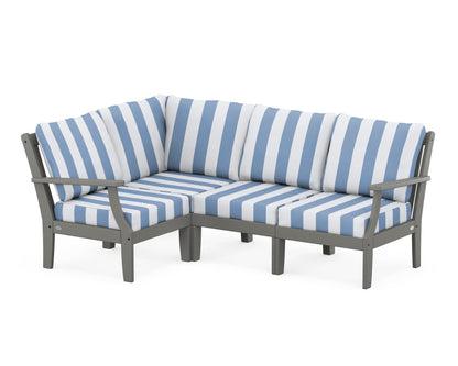 POLYWOOD® Braxton Modular 4-Piece Deep Seating Set in Slate Grey / Cabana Stripe Sky Blue