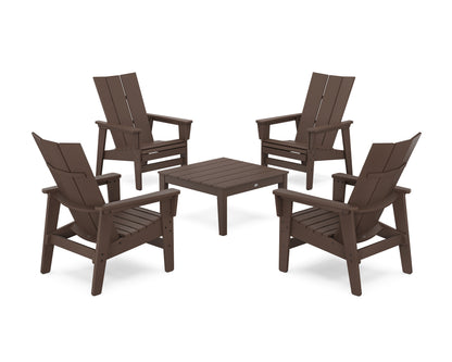 POLYWOOD® 5-Piece Modern Grand Upright Adirondack Chair Conversation Group in Mahogany