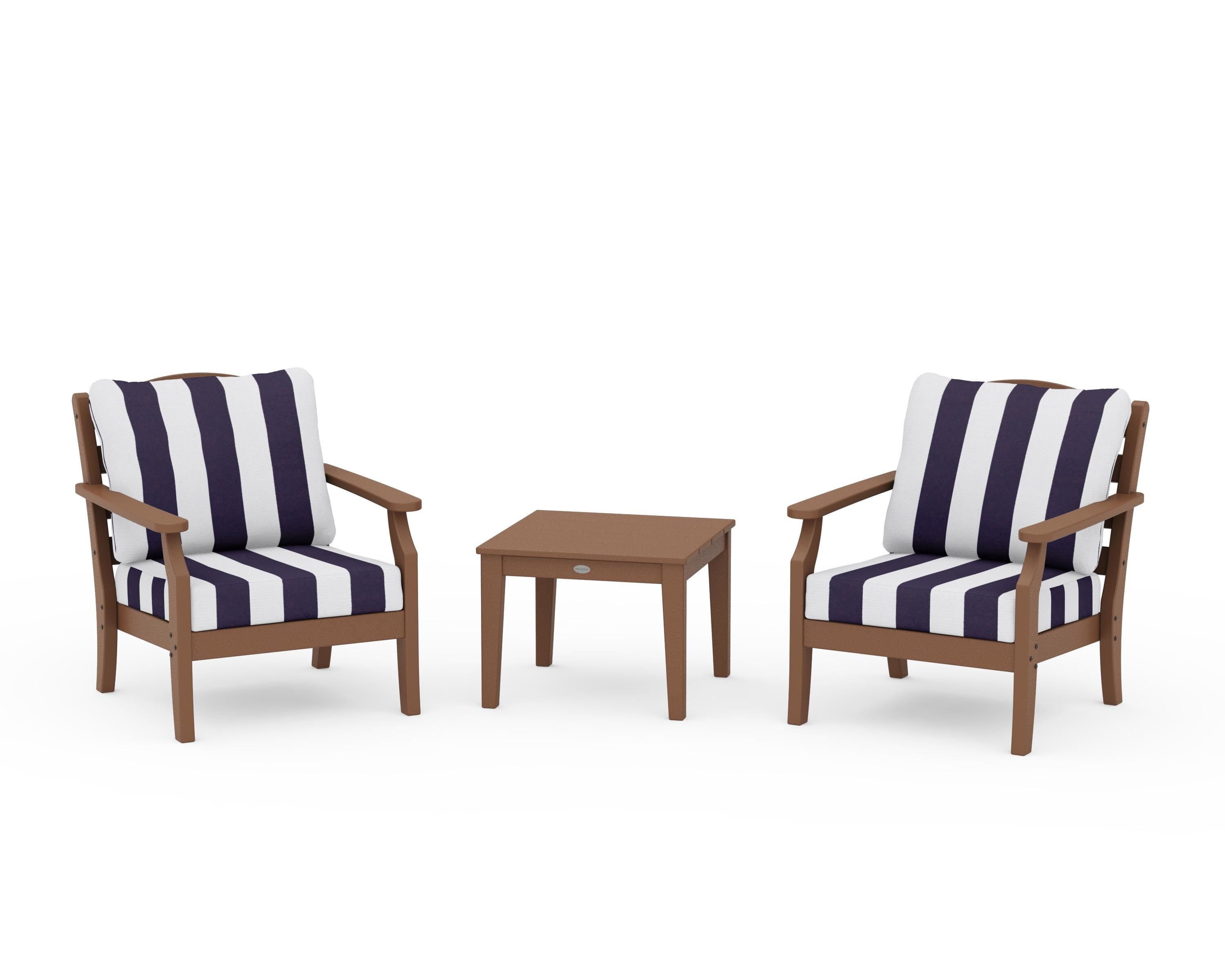 Draper James™ by  POLYWOOD® Savannah 3-Piece Deep Seating Set in Teak / Cabana Stripe Navy