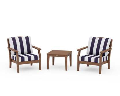 Draper James™ by  POLYWOOD® Savannah 3-Piece Deep Seating Set in Teak / Cabana Stripe Navy