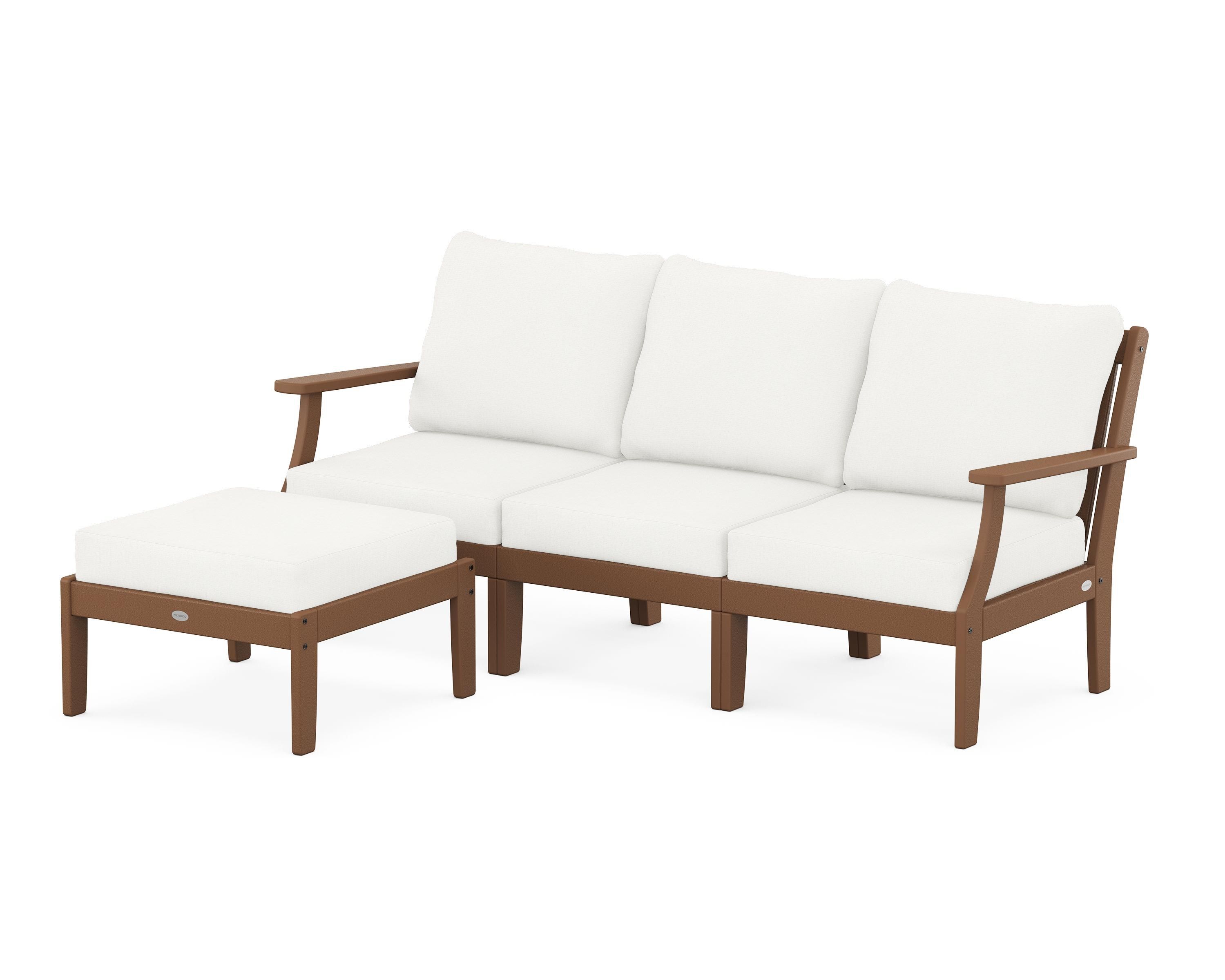 POLYWOOD® Braxton Modular 4-Piece Deep Seating Set with Ottoman in Teak / Natural Linen