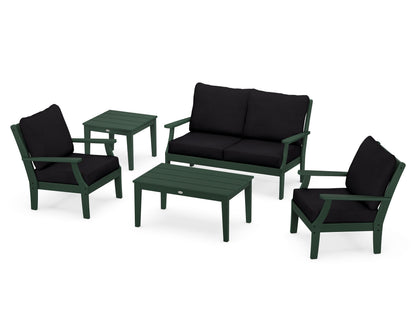 POLYWOOD® Braxton 5-Piece Deep Seating Set in Green / Midnight Linen