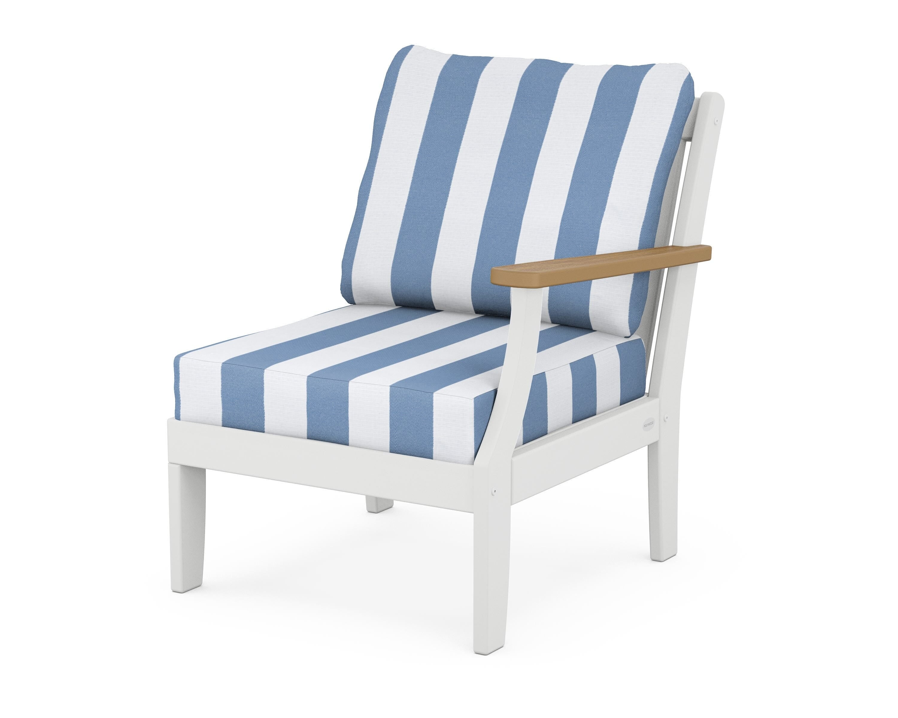 POLYWOOD® Braxton Modular Right Arm Chair in White / Natural / Cabana Stripe Sky Blue