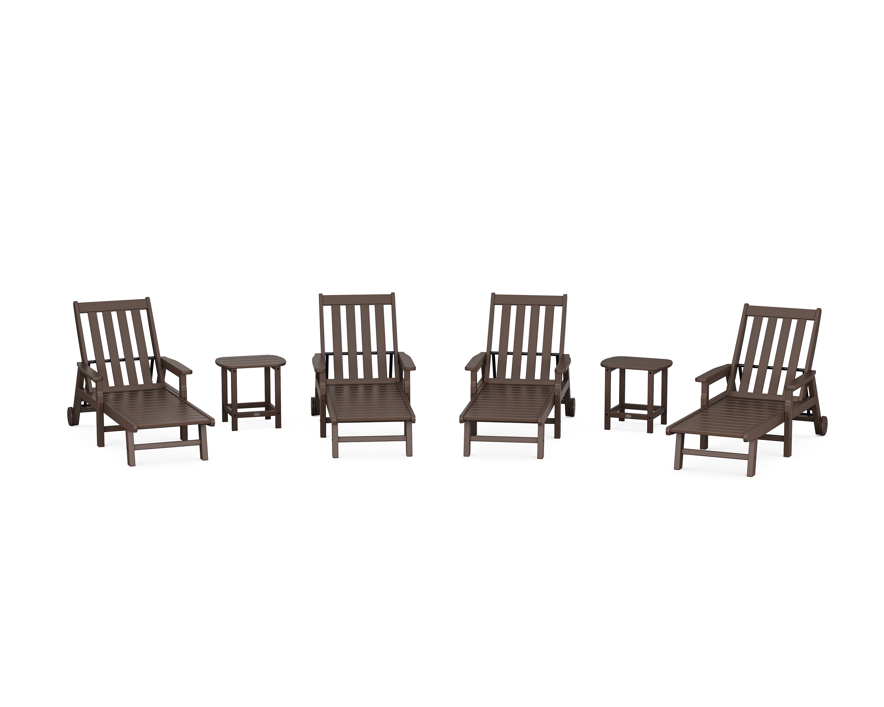POLYWOOD® Vineyard 6-Piece Chaise with Arms and Wheels Set in Mahogany