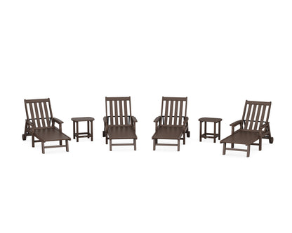 POLYWOOD® Vineyard 6-Piece Chaise with Arms and Wheels Set in Mahogany