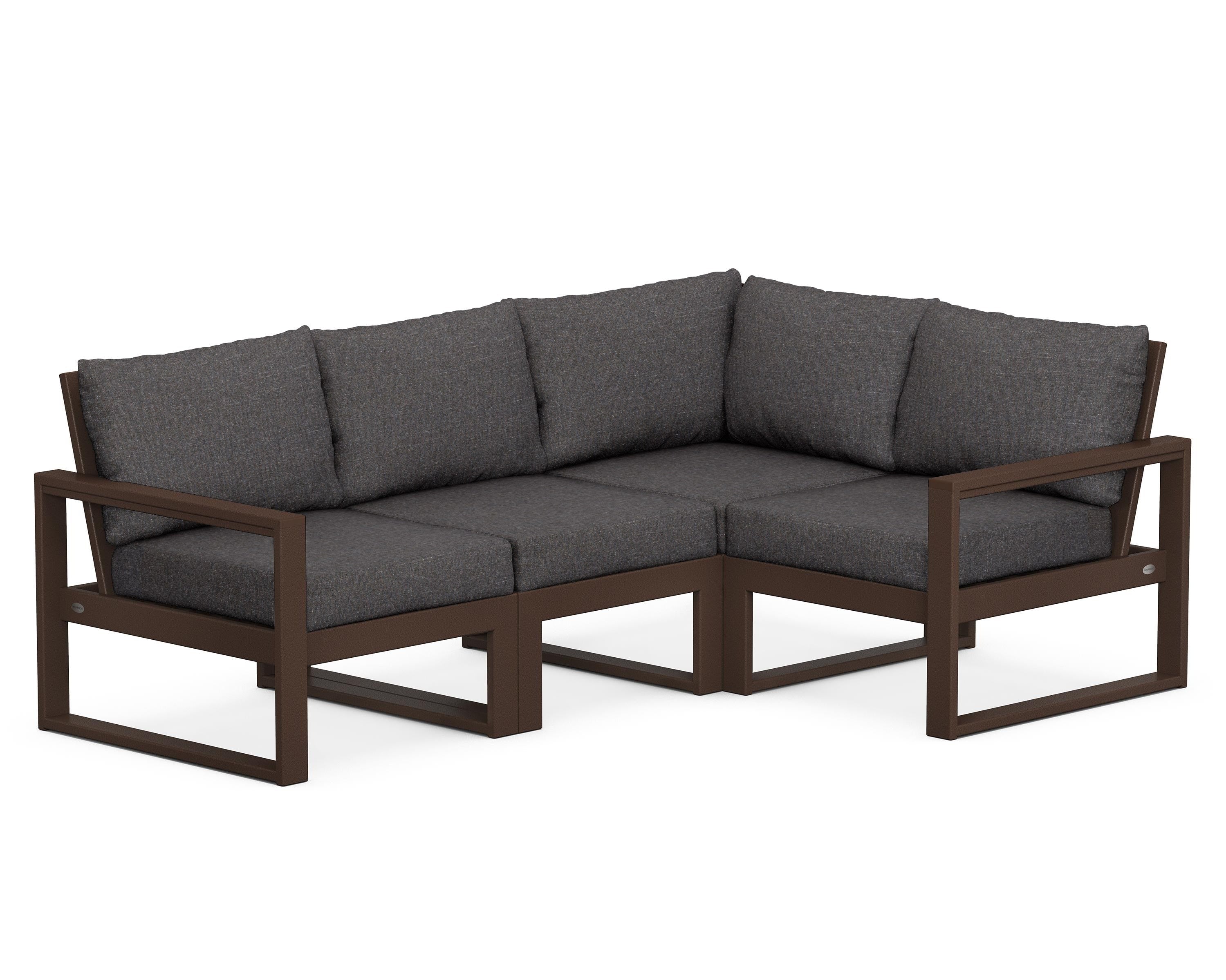 POLYWOOD® EDGE 4-Piece Modular Deep Seating Set in Mahogany / Ash Charcoal