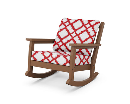 POLYWOOD® Chippendale Deep Seating Rocking Chair in Teak / Trellis Crimson