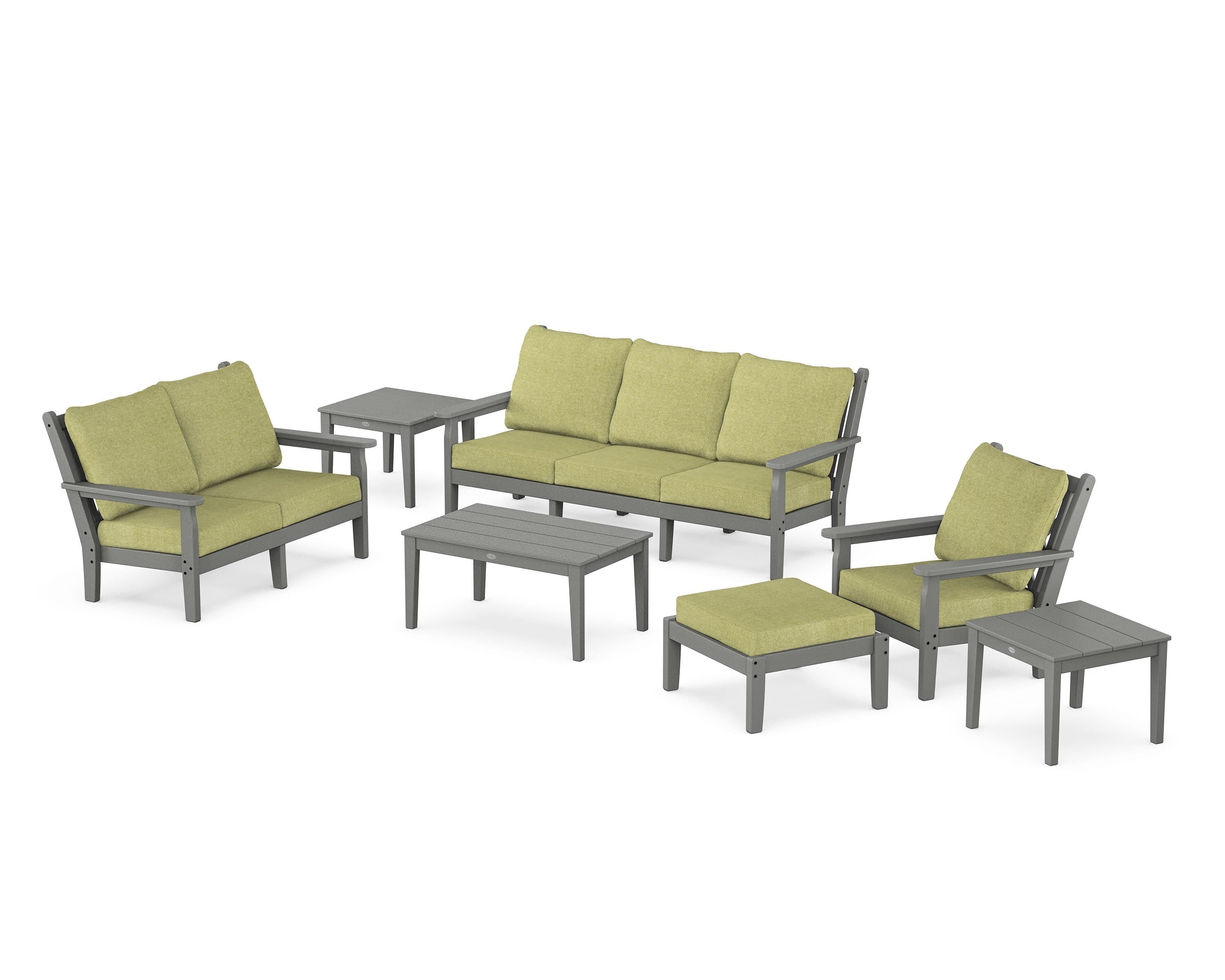 POLYWOOD® Chippendale 7-Piece Deep Seating Set in Slate Grey / Chartreuse Boucle