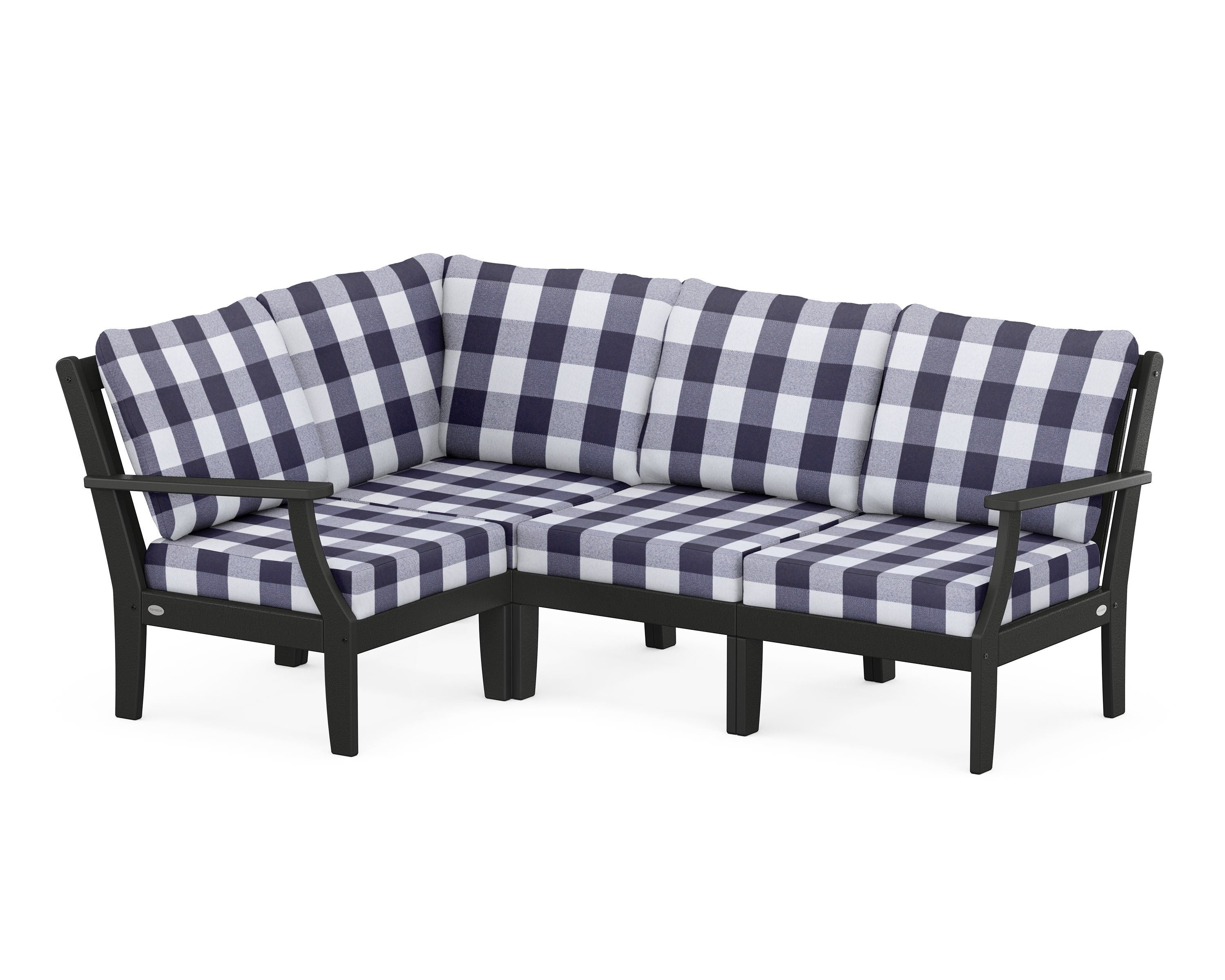 POLYWOOD® Braxton Modular 4-Piece Deep Seating Set in Black / Buffalo Plaid Navy