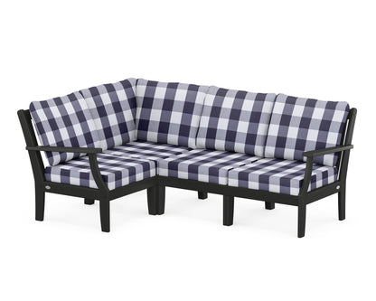 POLYWOOD® Braxton Modular 4-Piece Deep Seating Set in Black / Buffalo Plaid Navy