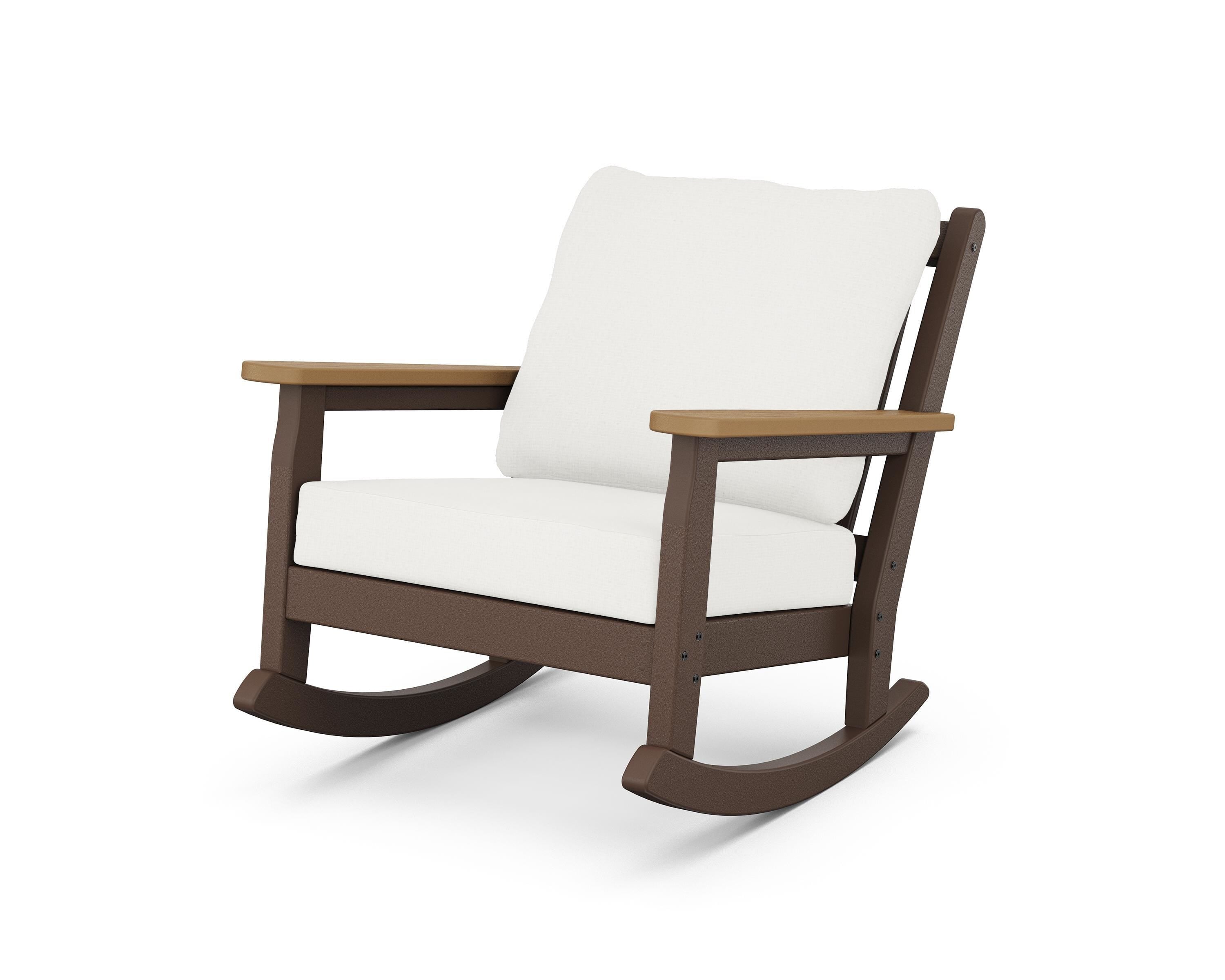 POLYWOOD® Chippendale Deep Seating Rocking Chair in Mahogany / Natural / Natural Linen