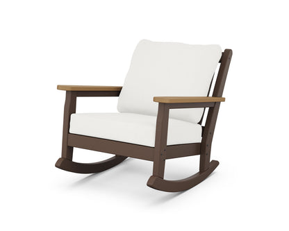 POLYWOOD® Chippendale Deep Seating Rocking Chair in Mahogany / Natural / Natural Linen