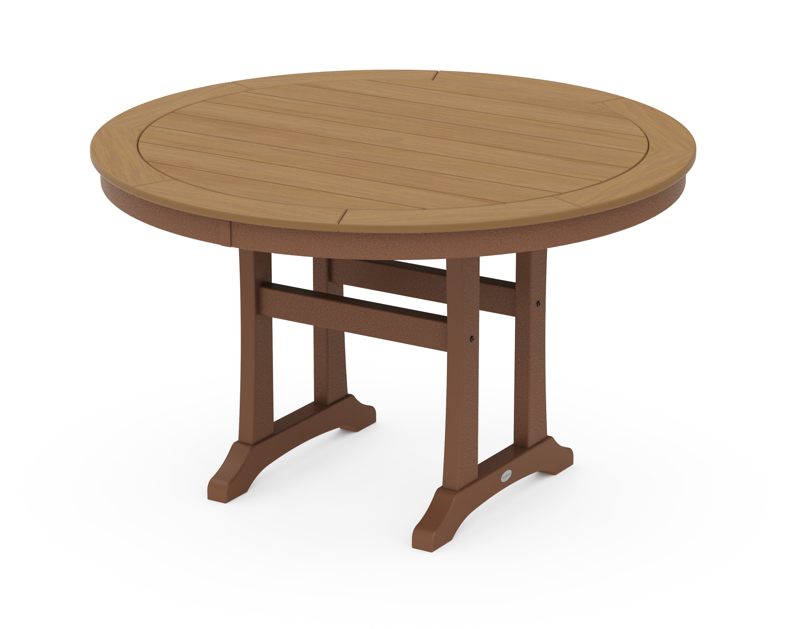 POLYWOOD® Nautical Trestle 48" Round Dining Table in Teak / Natural