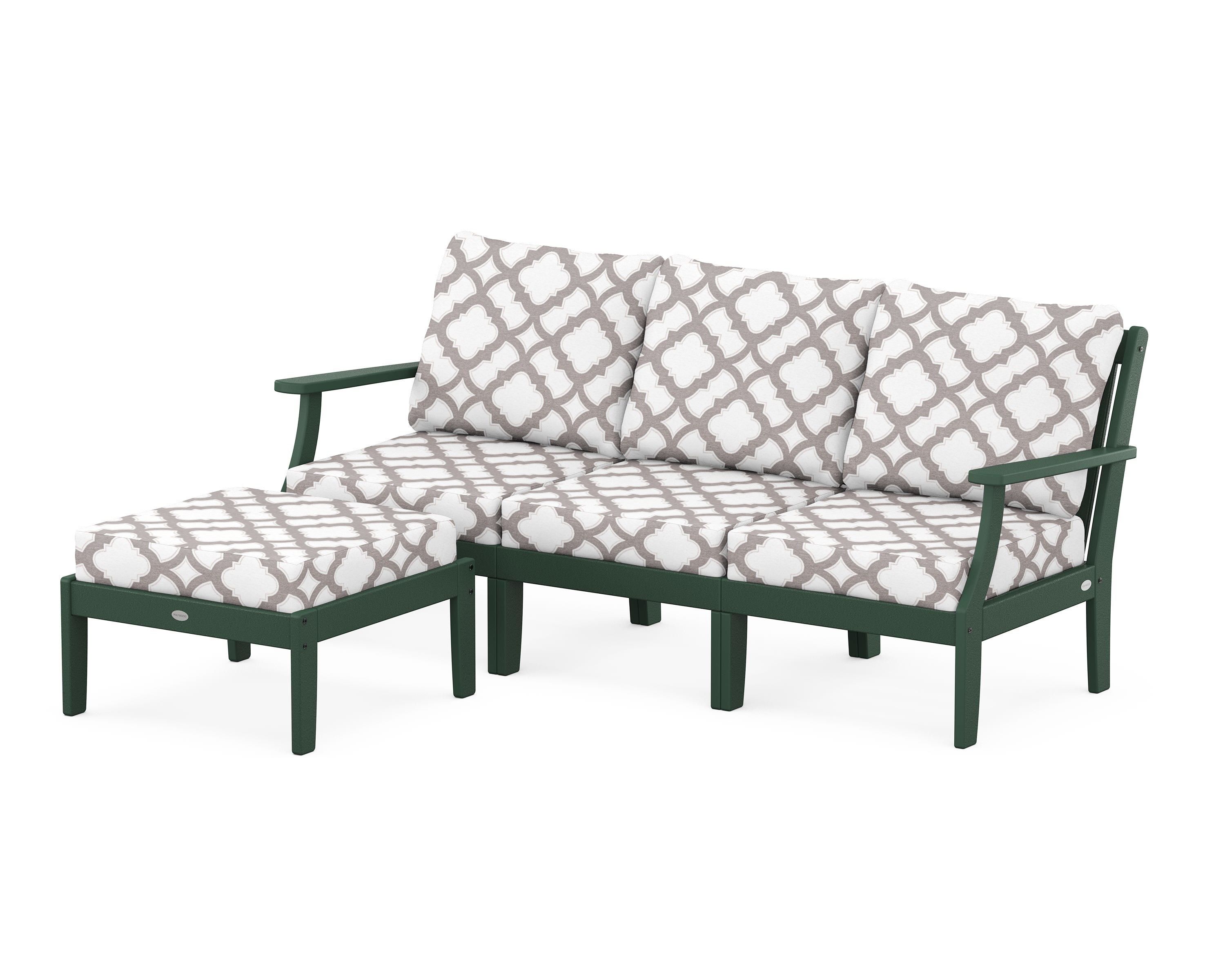 POLYWOOD® Braxton Modular 4-Piece Deep Seating Set with Ottoman in Green / Trellis Grey Mist