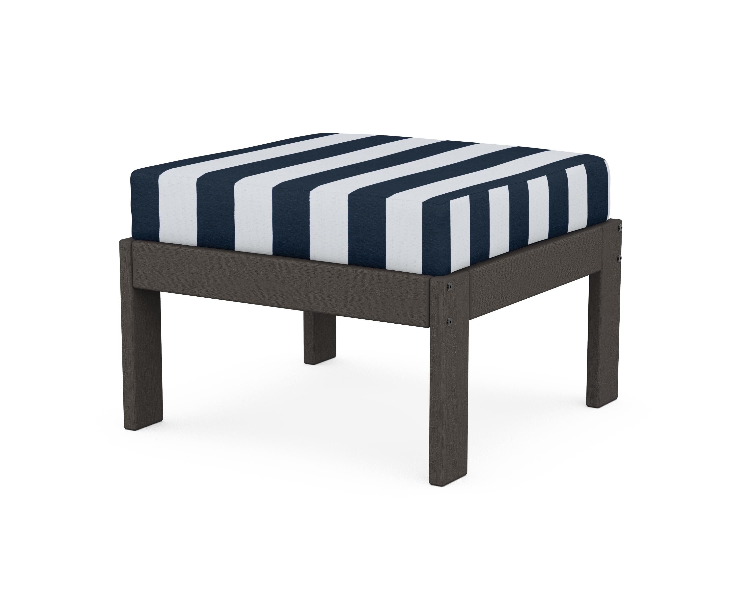 POLYWOOD® Vineyard Modular Ottoman in Vintage Coffee / Cabana Stripe Marine Indigo