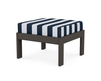 POLYWOOD® Vineyard Modular Ottoman in Vintage Coffee / Cabana Stripe Marine Indigo