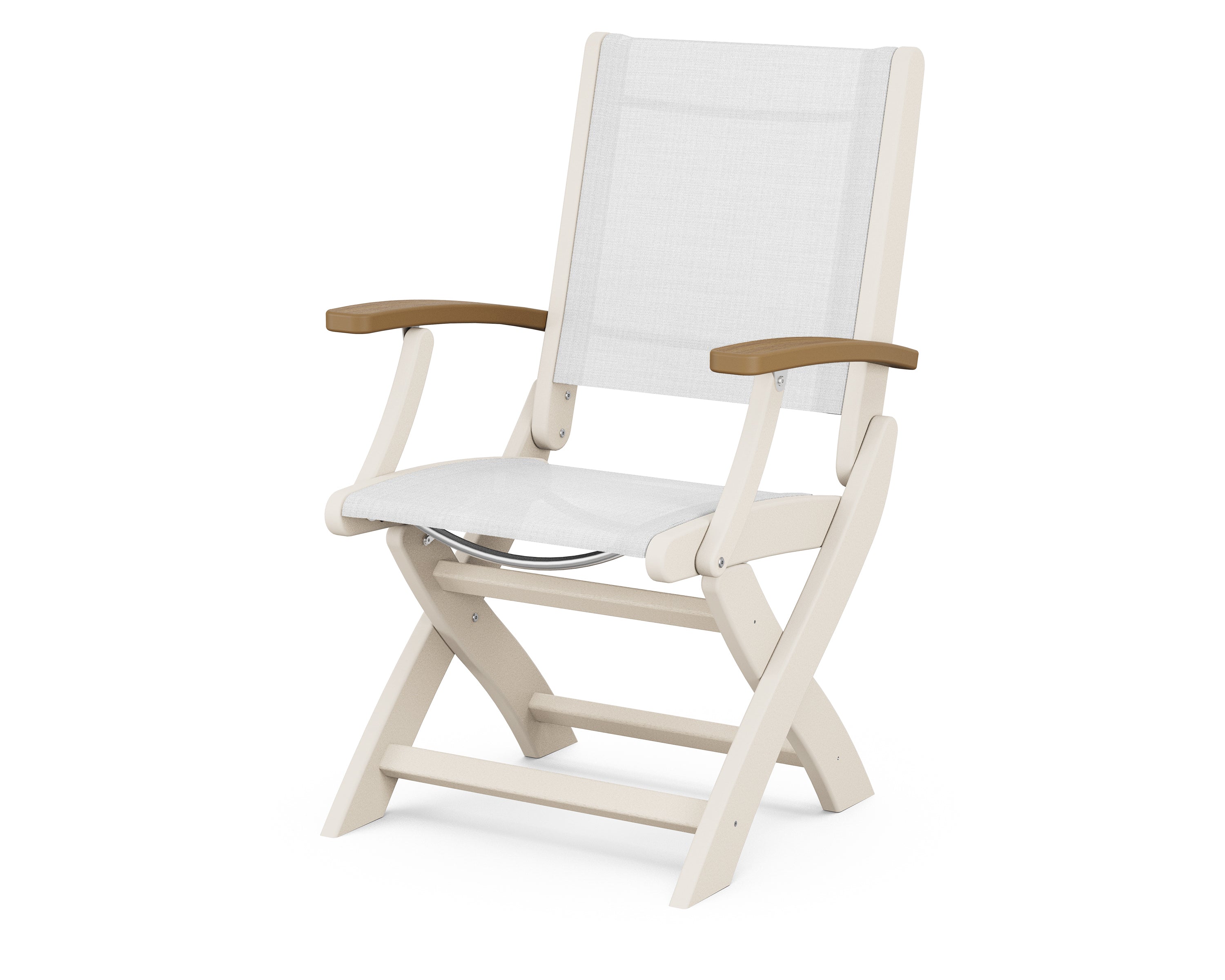 POLYWOOD® Coastal Folding Chair in Sand / Natural / White Sling
